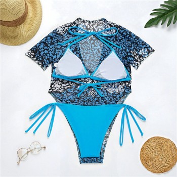 3 Piece Swimsuit Short Sleeve Swimwear for Woman Bathing Suit Beachwear Padded Bikini Set String Bachelorette Party Swim Wear
